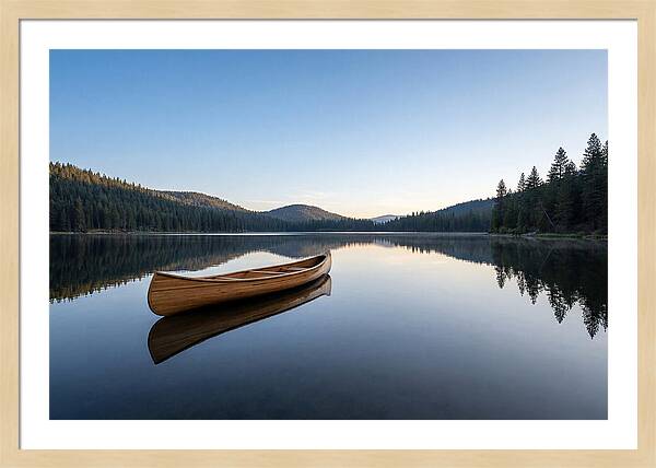 Wooden Canoe On Still Lake