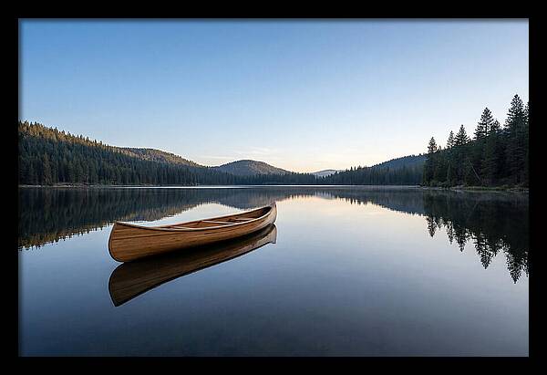 Wooden Canoe On Still Lake