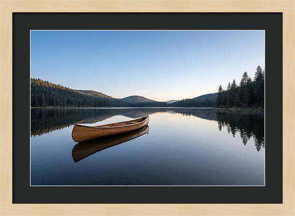 Wooden Canoe On Still Lake
