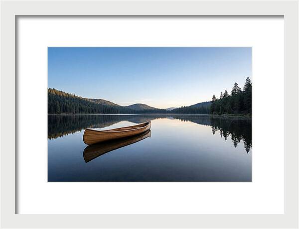Wooden Canoe On Still Lake
