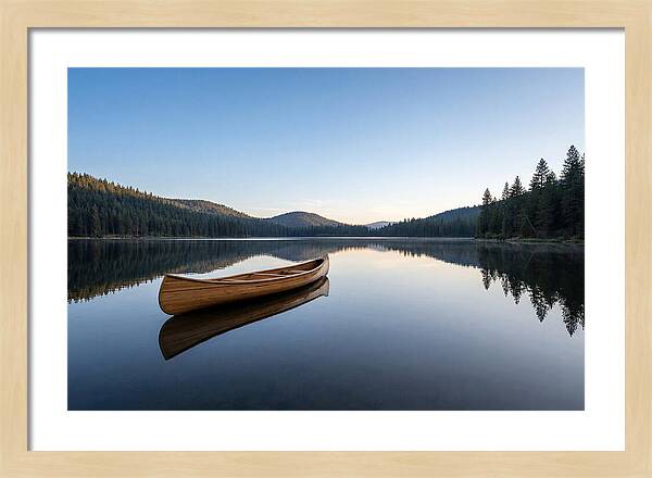 Wooden Canoe On Still Lake
