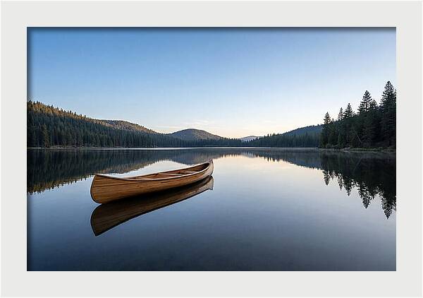 Wooden Canoe On Still Lake