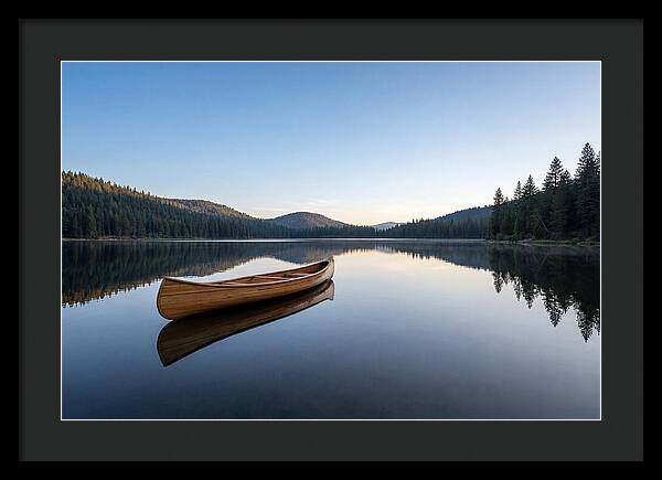 Wooden Canoe On Still Lake