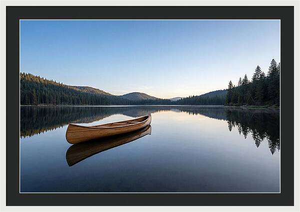 Wooden Canoe On Still Lake