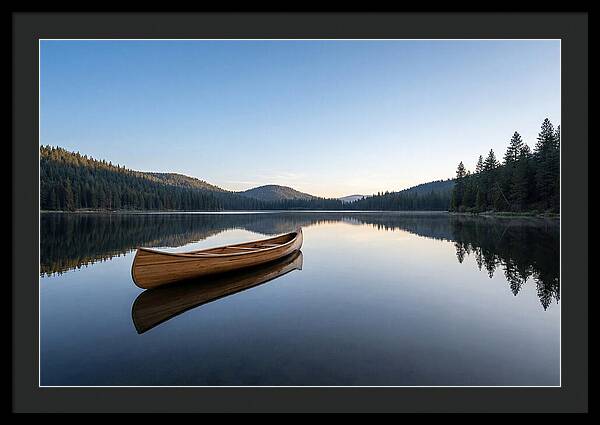 Wooden Canoe On Still Lake