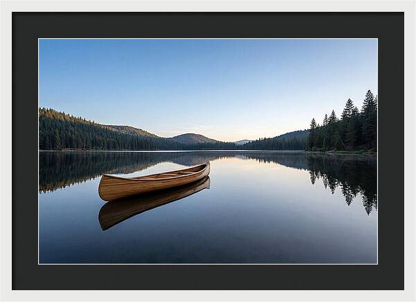 Wooden Canoe On Still Lake