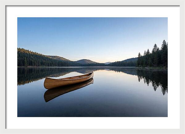 Wooden Canoe On Still Lake