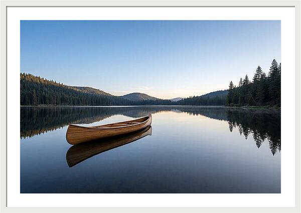 Wooden Canoe On Still Lake