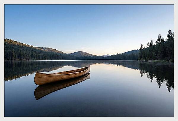 Wooden Canoe On Still Lake