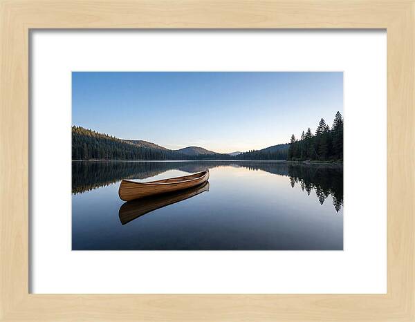 Wooden Canoe On Still Lake