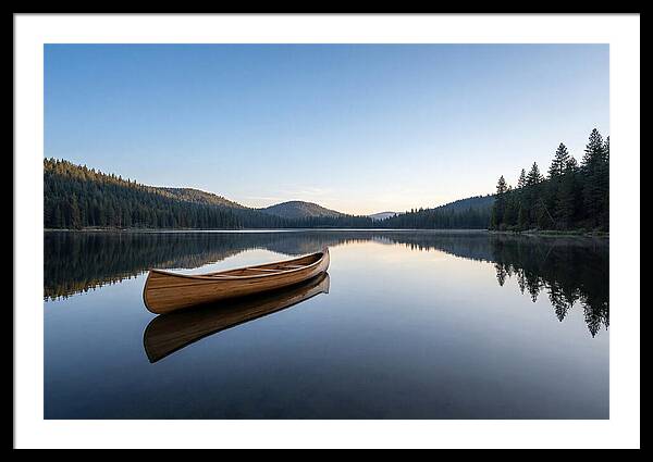 Wooden Canoe On Still Lake