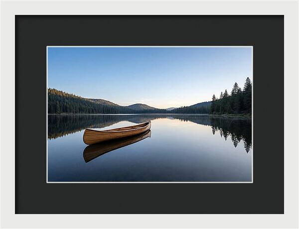 Wooden Canoe On Still Lake