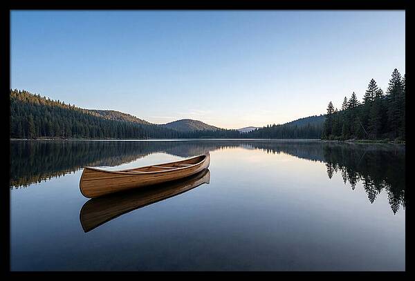 Wooden Canoe On Still Lake