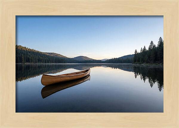Wooden Canoe On Still Lake