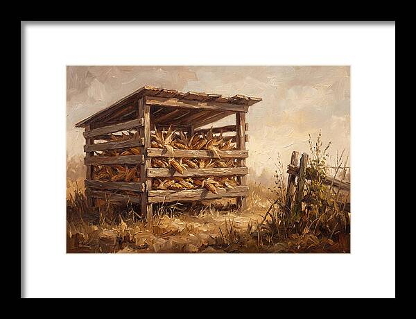 Wooden Corn Crib With Dried Corn
