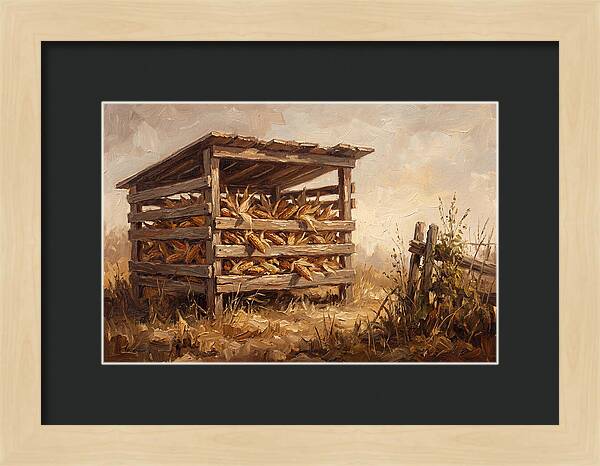 Wooden Corn Crib With Dried Corn