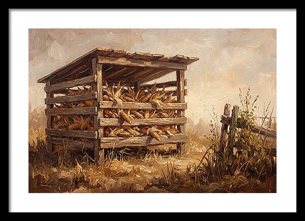 Wooden Corn Crib With Dried Corn