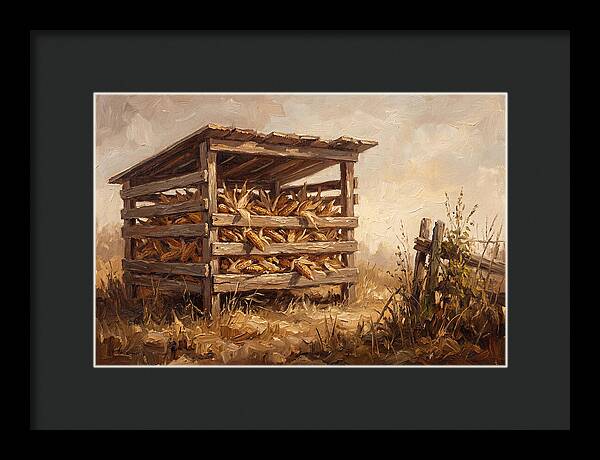 Wooden Corn Crib With Dried Corn
