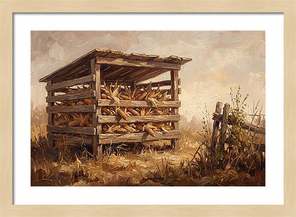 Wooden Corn Crib With Dried Corn