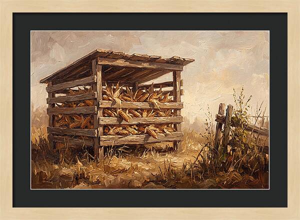 Wooden Corn Crib With Dried Corn