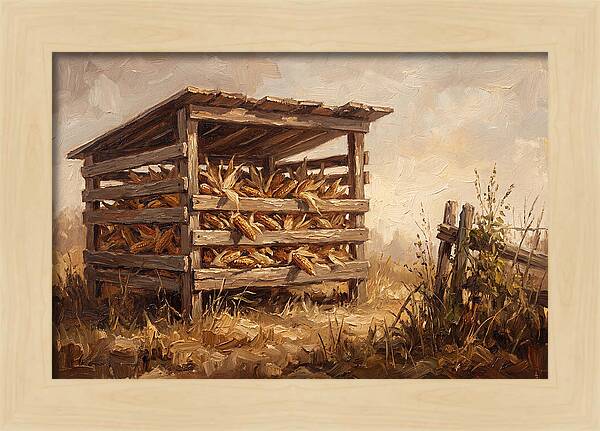 Wooden Corn Crib With Dried Corn