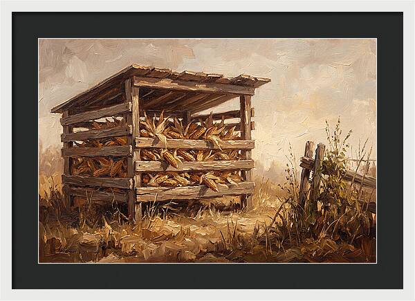 Wooden Corn Crib With Dried Corn