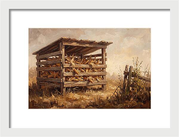 Wooden Corn Crib With Dried Corn