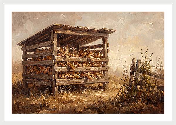 Wooden Corn Crib With Dried Corn