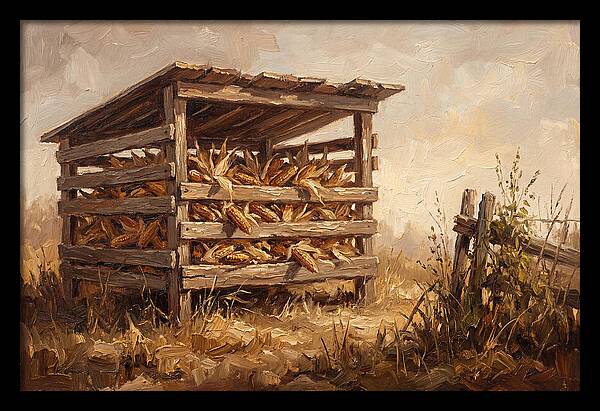 Wooden Corn Crib With Dried Corn
