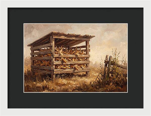 Wooden Corn Crib With Dried Corn