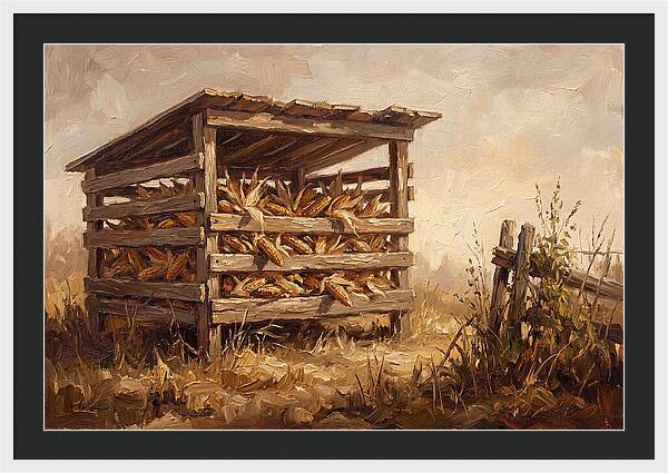 Wooden Corn Crib With Dried Corn