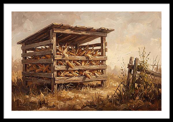 Wooden Corn Crib With Dried Corn