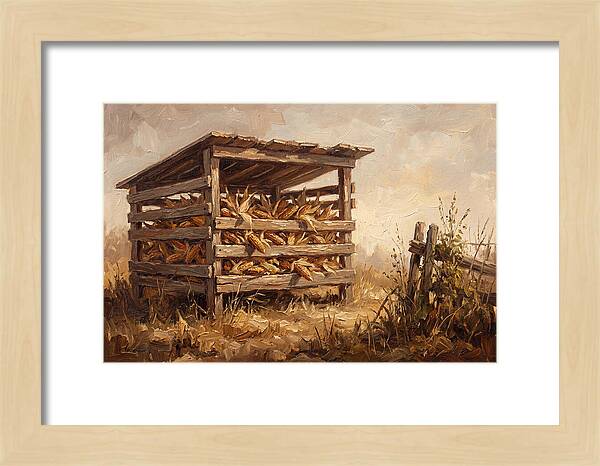 Wooden Corn Crib With Dried Corn
