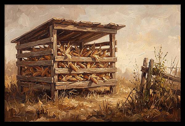 Wooden Corn Crib With Dried Corn