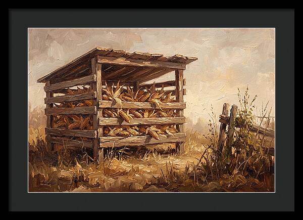 Wooden Corn Crib With Dried Corn