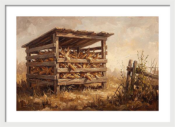 Wooden Corn Crib With Dried Corn