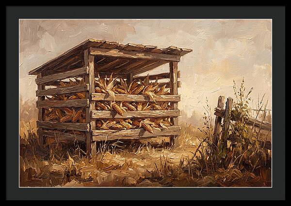 Wooden Corn Crib With Dried Corn