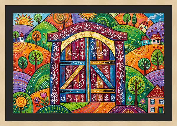 Wooden Gate In A Vibrant Landscape