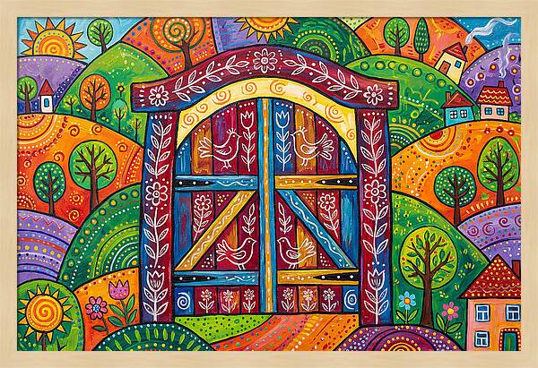 Wooden Gate In A Vibrant Landscape