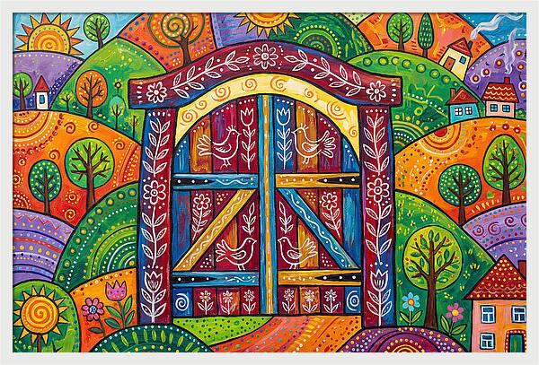 Wooden Gate In A Vibrant Landscape