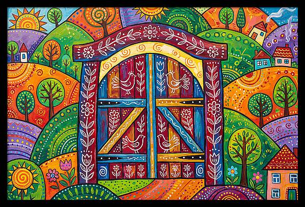 Wooden Gate In A Vibrant Landscape