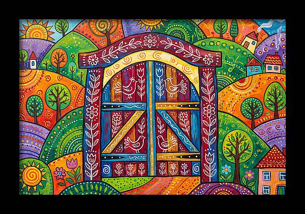 Wooden Gate In A Vibrant Landscape