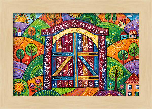 Wooden Gate In A Vibrant Landscape