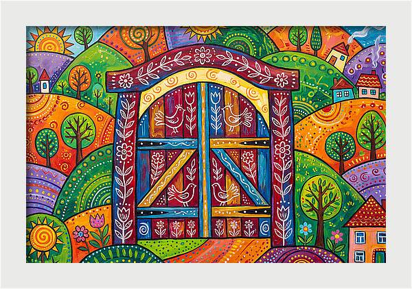 Wooden Gate In A Vibrant Landscape