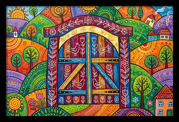 Wooden Gate In A Vibrant Landscape