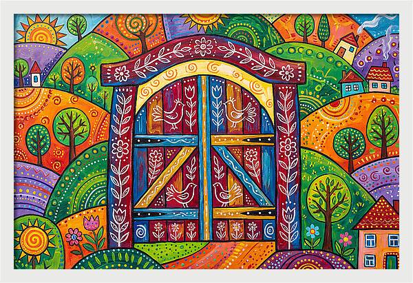 Wooden Gate In A Vibrant Landscape