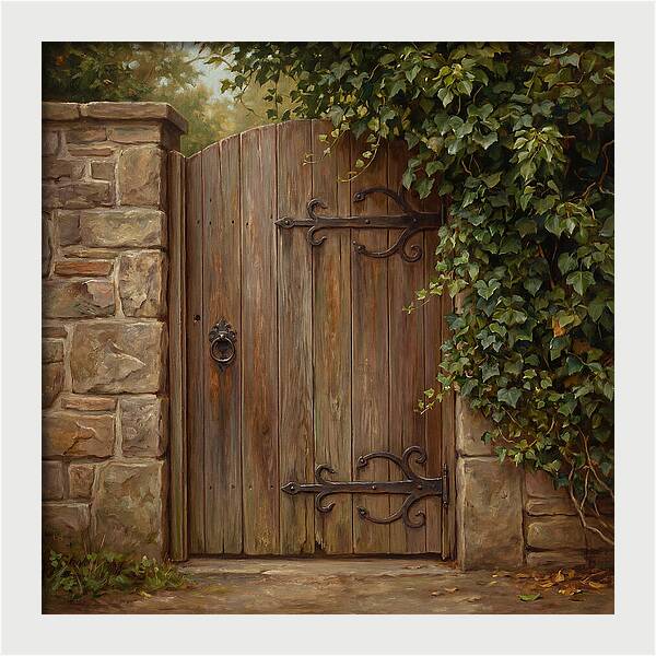 Wooden Gate Surrounded By Ivy