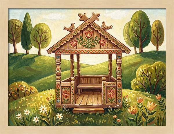 Wooden Gazebo In Nature