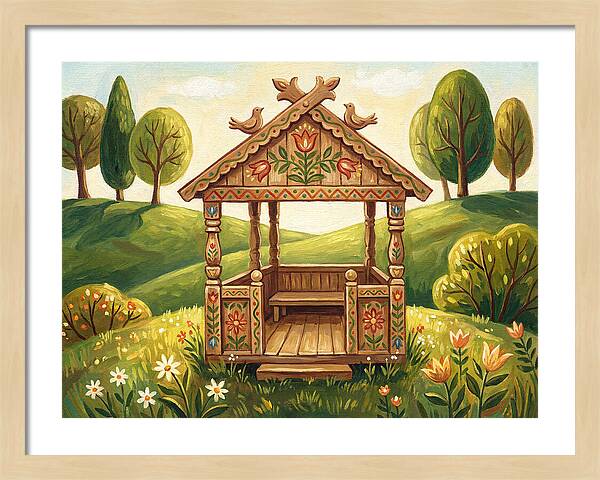 Wooden Gazebo In Nature