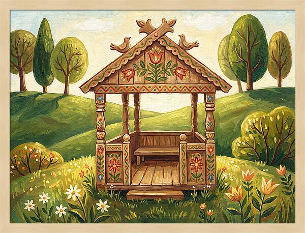 Wooden Gazebo In Nature